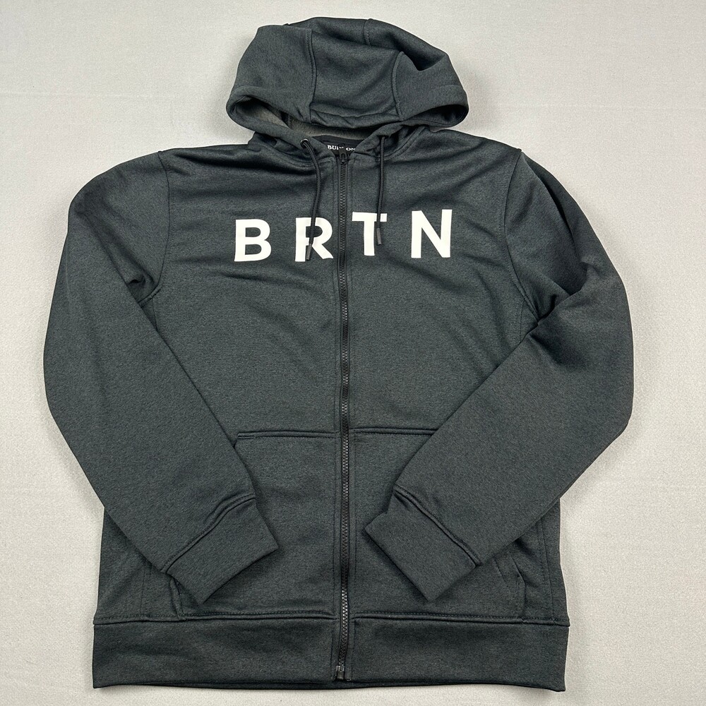Burton Hoodie Men Small Black Full  Zip Snowboard Sweatshirt Pockets Drawstring